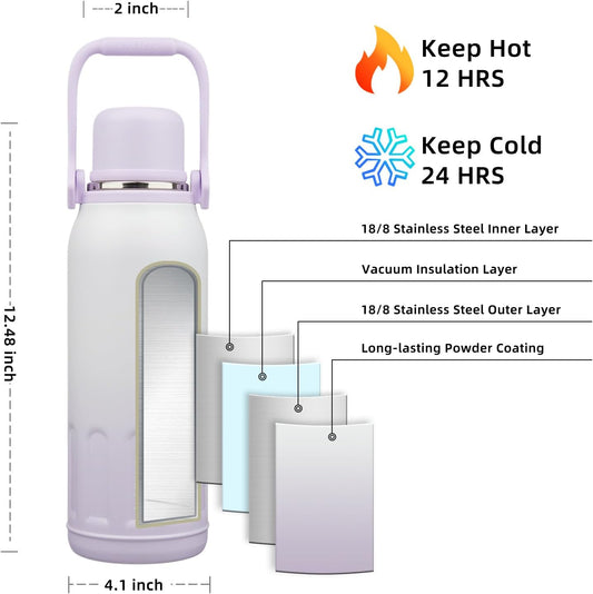 BJPKPK Insulated Water Bottle 50oz BPA Free Stainless Steel Water Bottles with Handle and Lid Travel Metal Thermos,Purple Pearl