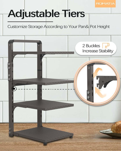 Pot and Pan Organizer Rack for under Cabinet, Heavy Duty Pot Pan Rack under Sink Organizers and Storage, Pot lid organizer, Kitchen Cabinet Organizer with 4 Adjustable Shelves