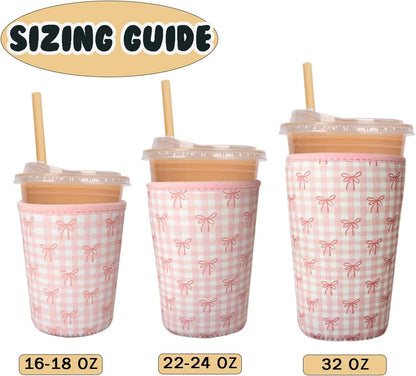 Reusable Insulated Neoprene Iced Coffee Cup Sleeve, Durable Drink Sleeve for Cold Beverages, Beverage Holder for Iced Coffee, Lovely Bows