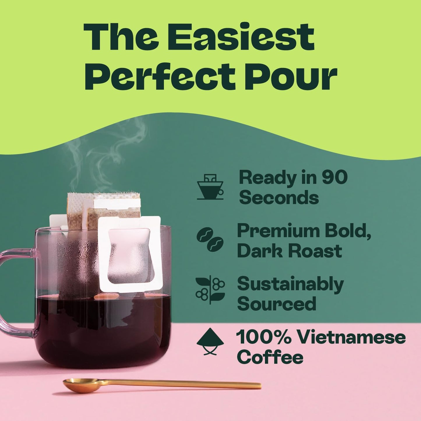 Copper Cow Premium Pour Over Single-Serve Vietnamese Coffee | Churro | Dark Roast | Flavored with Real Cinnamon | Includes 16 Coffees
