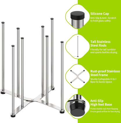 Reusable Bag & Bottle Drying Rack, Baby Bottle Drying Rack, Collapsible Cup Drying Rack for Glass, Mugs -Stainless Steel Countertop Organizer