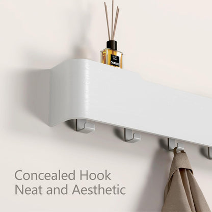 Coat Rack Wall Mount Entryway Organizer Modern Key Holder Wall Mount with Wooden Shelf Entryway Hooks for Bedroom Kitchen Hallway Bathroom for Hanging Coats Hats Bags Towels