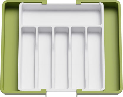 Lifewit Silverware Drawer Organizer, Expandable Utensil Tray for Kitchen, BPA Free Flatware and Cutlery Holder, Adjustable Plastic Storage for Spoons Forks Knives, Large, Green&White