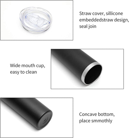 HASLE OUTFITTERS 20 oz Skinny Tumblers Bulk Set, Stainless Steel Insulated Slim Tumblers with Lids, Reusable Double Wall Travel Coffee Mugs, Durable Powder Coated Travel Water Cups(Black, 12)