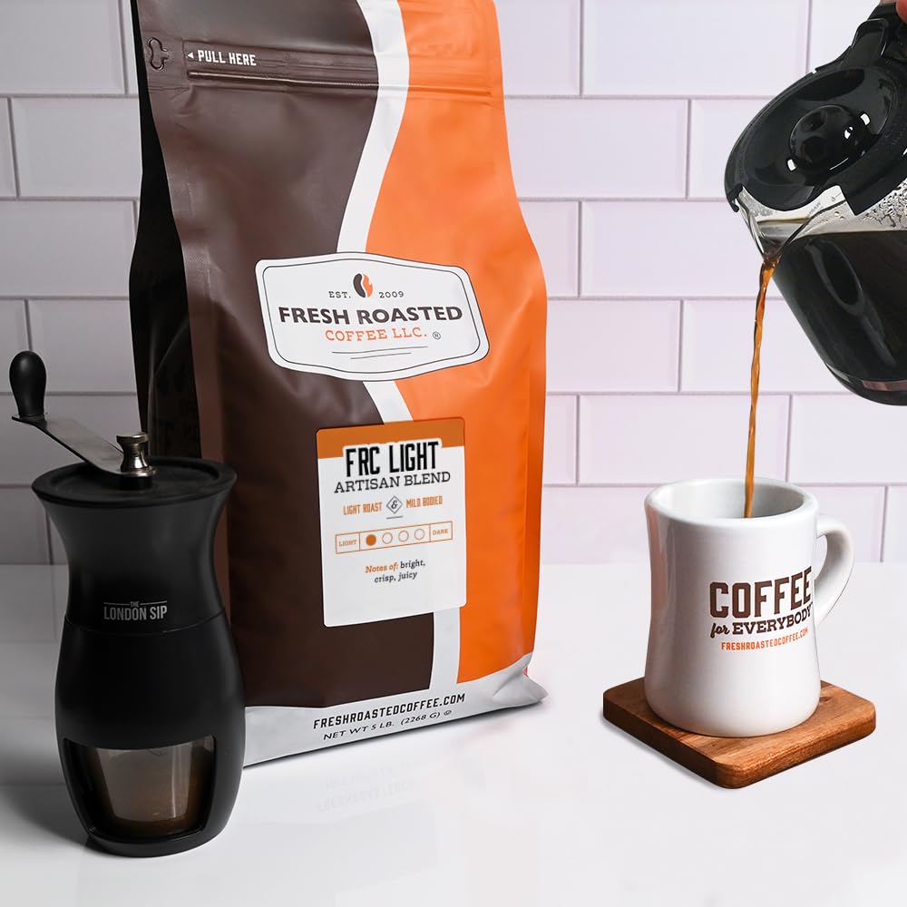 Fresh Roasted Coffee, FRC Light Roast Blend, 5 lb (80 oz), Kosher, Whole Bean