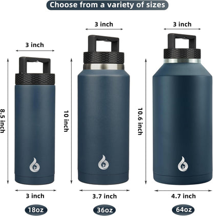 BJPKPK Half Gallon Water Bottle Insulated, Dishwasher Safe 64 oz Water Bottle with Handle, Leakproof BPA Free Water Jug, Large Stainless Steel Thermos for Sports, Navy Blue