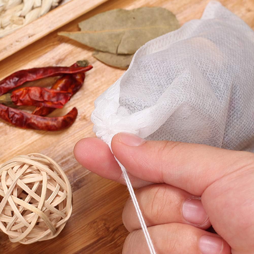 Fenshine 100Pcs Large Tea Bag - Disposable Empty Tea Filter Bags No Mess Mesh Bags with Drawstring for Concentrate/Iced Coffee, Herb, Loose Leaf Tea