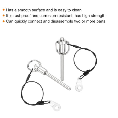 UXCELL 1 Pcs Quick Release Pin, 1/4" x 2" (Dia. x L), Silver, 304 Stainless Steel