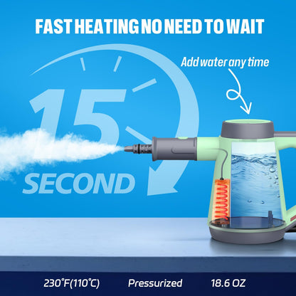 Handheld Pressurized Steam Cleaner - 15s Quick Start, Multi-Functional for Home, Kitchen, Bathroom, 8 Attachments, Chemical-Free, Safe & Efficient Cleaning Solution