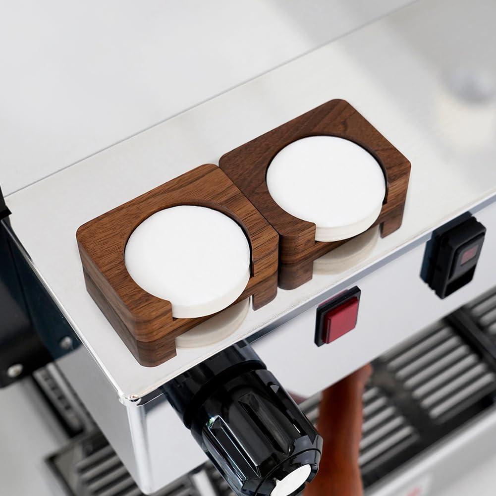 watchget Espresso Paper Filter Holder Update Coffee Filter Storage Container Coffee Filter Dispenser Compatible with Areopress (51-63mm) Round Disposable Puck Screen Paper Filters, Wood