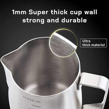 Milk Frothing Pitcher Steaming Pitchers Stainless Steel Milk/Coffee/Latte/Cappuccino Steam Pitchers Milk Jug Cup (600ml/20oz Set)
