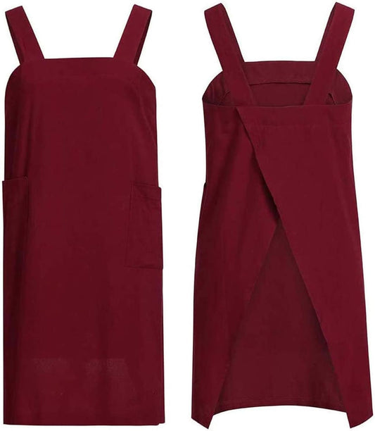 YESDOOD Cotton Linen Apron Cross Back Apron for Women with Pockets Pinafore Dress for Baking Cooking