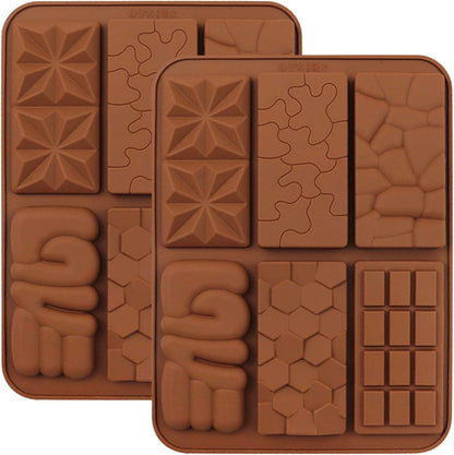 C-CO 6 in 1 Silicone Break Apart Chocolate Bar Mold, Silicone Molds for Wax Melts Non Stick Homemade Protein and Energy Bar Mould, Pack of 2
