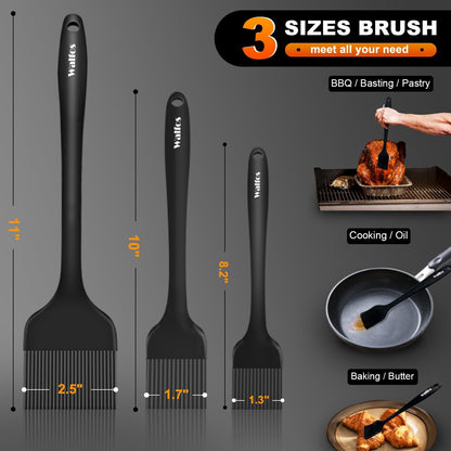 Walfos 3 Size Basting Brush, High Heat Resistant Silicone Pastry Brushes for Barbecue, Baking, Kitchen Cooking, Desserts- Strong Stainless Steel Core Technology