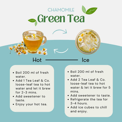 Tealeaf & Co. Chamomile Green Tea Loose Leaf with Lemon Extract and Lemongrass - Chamomile Tea - Contains Low Caffeine - Upto 50 Servings - Gluten Free (3.52oz/100gm)