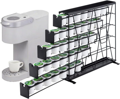 FlagShip 5-Tier Corner Coffee Pod Organizer for K Cup - 35 Capsules Metal Storage, Space-Saving Kitchen Countertop Rack Wall Mountable