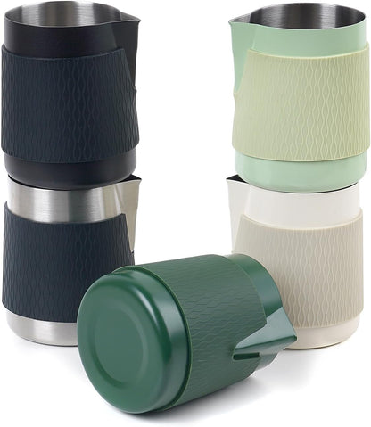 IKAPE Espresso Milk Pitcher, 15.04/450ml Milk Frothing Jug without Handle, Espresso Steaming Pitcher with Sharp Spout for Espresso Barista Tool(green)