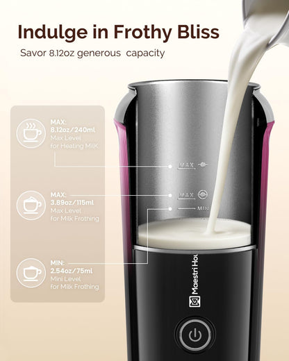 Maestri House Milk Frother, 3-in-1 Hot & Cold Mik Frothing Steamer, 8.12OZ/240ML Touch Control Foam Maker, Compact Space-saving Design for Latte, Cappuccino and Warm Milk