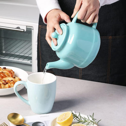 Sweejar 35 oz Porcelain Tea Pot, Teapot with Removable 18/8 Stainless Steel Infuser, Microwave & Dishwasher Safe Tea Maker, Tea Infuser Pots for Blooming loose Leaf Tea,Chrismas Women Gift (Turquoise)