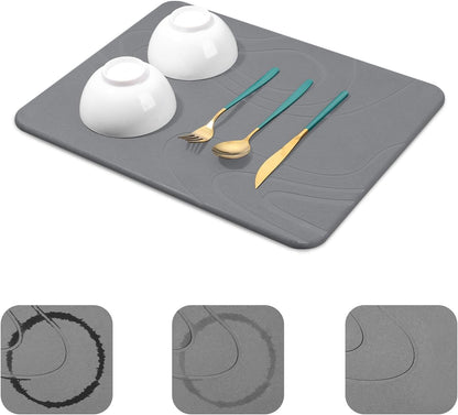 Stone Dish Drying Mat for Kitchen Counter - 18"x14" Dirt-Resistant Quick Drying Fast Absorbent Non-Slip Diatomite Mat, Natural Diatomaceous Earth Dish Drying Pad for Dish Rack