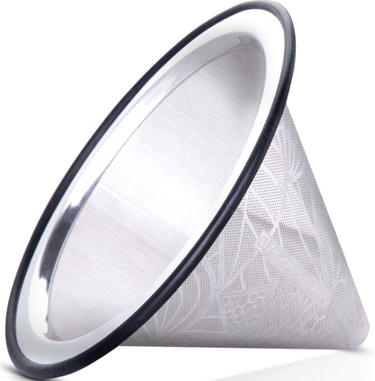 Compatible with Hario V60 Pour Over Coffee Filter - Wide Metal Base Reusable Stainless Steel Coffee Dripper - Paperless Coffee Filter for Sustainable Brewing