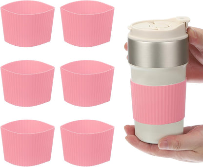 uxcell 6Pack Coffee Cup Sleeves, Reusable Silicone Heat Resistant Cup Protective Sleeve Nonslip Mug Protector Cover for Home Travel Coffee Mug Glasses Water Bottle Boots, Pink