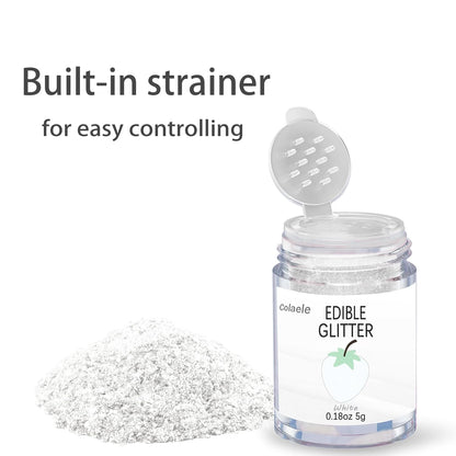 White Edible Glitter Glimmer Powder for Cakes Drinks - Colaele 5 grams Food-Grade Luster Dust Metallic Food Decorating Sprinkle Glimmery Brew Dust for Baking Dessert Chocolates Decorations, Vegan