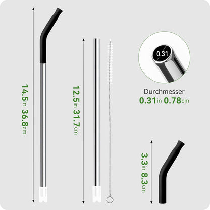 Snowfall Metal Straw for Stanley 40 OZ Cup, Long Reusable Stainless Steel Replacement Straws with Silicone Tip for Simple Modern 40 OZ Tumbler (Black)