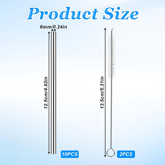 10 Pack 4.7 Inch Short Metal Cocktail Straws Reusable Stainless Steel Straws Drinking Straws Steel Straws Drinking with Cleaning Brush for Coffee Mugs, Small Glasses or Cups