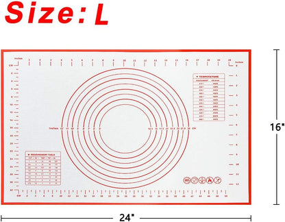 16" x 24" Large Silicone Pastry Mat for Rolling Dough Non Slip,Silicone Baking Mat Non Stick,Cilicone Fondant Mat Pie Cookie Dough Rolling Mat Kneading Cutting Mat with Measurement (Red-L)