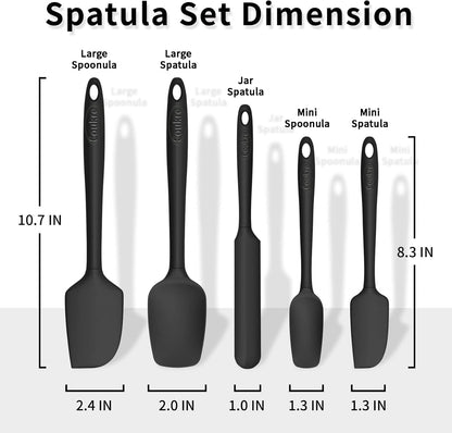 Coukre Silicone Spatula Set of 5,High Temperature Resistant, Food Grade Silicone, Dishwasher Safe, for Baking, Cooking (Pure Black)