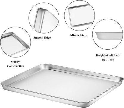 Baking Sheet with Rack Set [2 Pans + 2 Racks], Wildone Stainless Steel Cookie Sheet Baking Pan Tray with Cooling Rack, Size 16 x 12 x 1 Inch, Non Toxic & Heavy Duty & Easy Clean