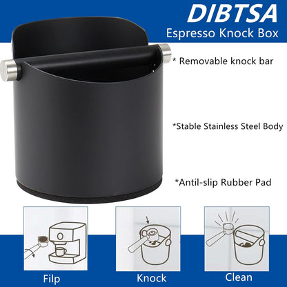 Large Size Coffee Knock Box, Espresso Knock Box Stainless Steel Espresso Machine Accessories with Removable Knock Bar and Non-Slip Base Coffee Grounds Container Bin (Black)