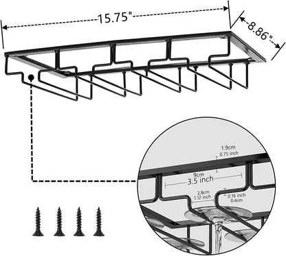 Wine Cup Holder Table Decoration Storage Hanger Metal Organizer for Bar Kitchen Stemware Rack Under Cabinet Stainless Steel Hanger Storage Shelf Black (Black, 4 Rows 2 Packs)