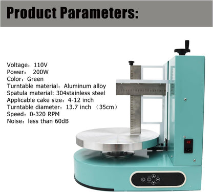 Cake Cream Spreading Coating Smearing Machine Cake Decorating Coating Machine Cake Cream Smoother Adjustable Cake Scraper for 4-12inch Cake 304 Stainless Steel Green