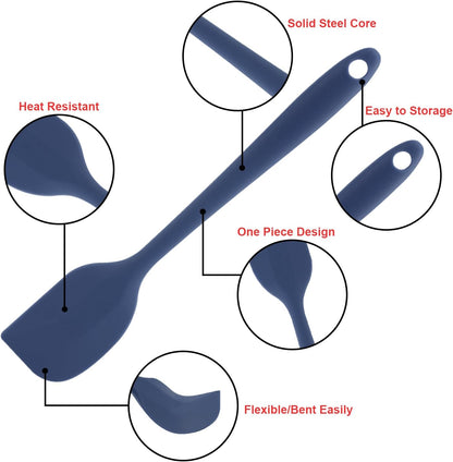 Silicone Spatulas Set, Rubber Spoon Spatula Heat Resistant Spoonula One Piece Design Seamless Spatula Non-Stick Scrapers Baking Mixing Tool (Dark Blue)