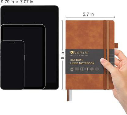 &And Per Se Lined Journal Notebook, 365 Pages, A5, 5.7'' x 8'' 100GSM Thick Paper, Journals for Writing, Hardcover Notebooks for Women Men (Brown)