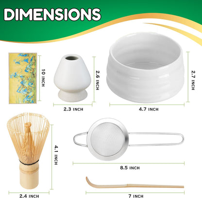 Matcha Whisk Set with Matcha Bowl, Matcha Bamboo Whisk, Scoop, Sifter, Matcha Whisk Holder Unique Gifts for Women Men Girl Friend Home Kitchen Decor Gifts for Christmas, Birthday, matcha kit