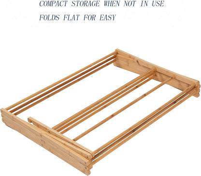 Collapsible Bamboo Drying Rack – Foldable Laundry Drying Stand for Indoor/Outdoor Use – Space-Saving Clothes Rack for Towels, Blankets & Delicates
