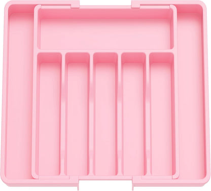 Lifewit Silverware Drawer Organizer, Expandable Utensil Tray for Kitchen, BPA Free Flatware and Cutlery Holder, Adjustable Plastic Storage for Spoons Forks Knives, Large, Pink