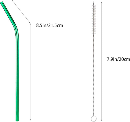 10 Pcs Stainless Steel Straws, Reusable Drinking Straws, Bent Metal Straw Sets with 2 Pcs Cleaning Brushes (Green, 8.5 Inch)