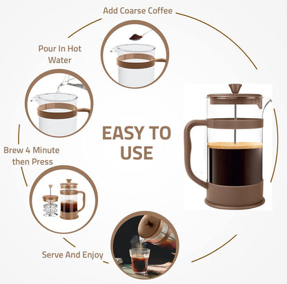 Utopia Kitchen 12 Ounce 0.35 Liter French Press Coffee Maker, Tea Maker, Travel Coffee Presses, Heat Resistant Thickened Borosilicate Coffee Pot for Camping Travel Gifts, Brown Pack of 1