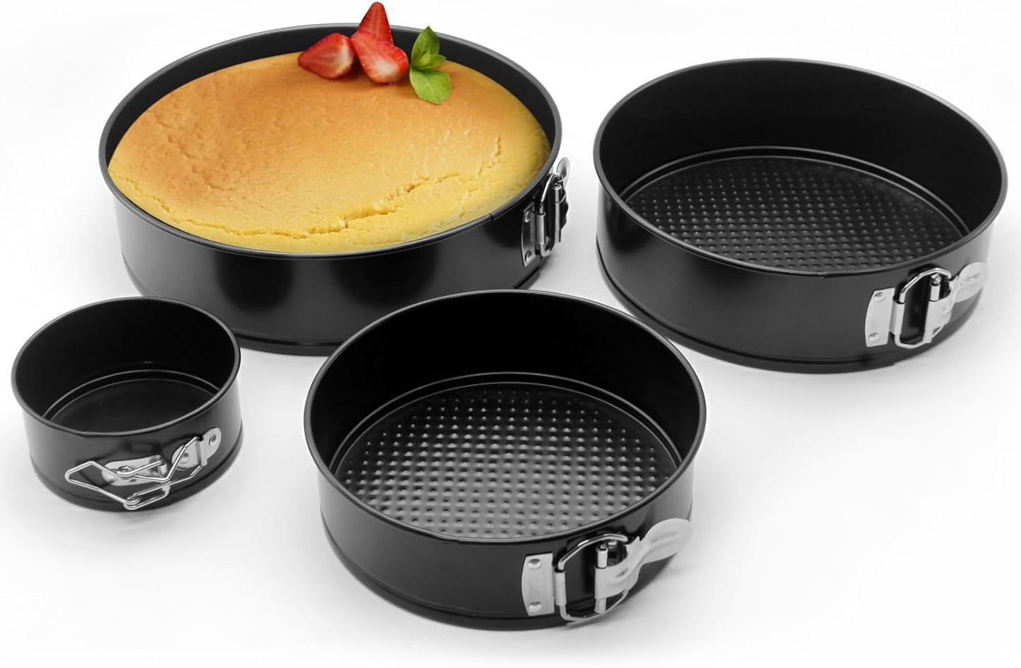 SHIKORI Cake Pan Set for Baking, Non-Stick Springform Pans Set of 4 (4, 7, 9 10 inch), Round Cheesecake Pan, Leak-Proof Cake Pans with Removable Bottom-Black 4 Pcs