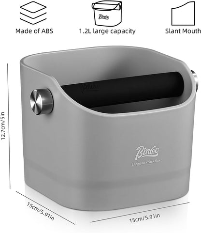 Espresso Knock Box - Bincoo Espresso Machine Knock Box/Espresso Grounds Knock Box, Barista Style Coffee Knock Box for Grounds with Removable Shock-Absorbent Knock Bar and Anti-Slip Base. (Grey)