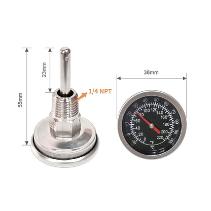 Temperature Probe Meter Gauge, Dial Thermometer NPT, Stainless 1/4 NPT Thermometer for Boiler Tea Pot Kettle -10-100℃/0-220ºF Thread Joint Dial Thermometers