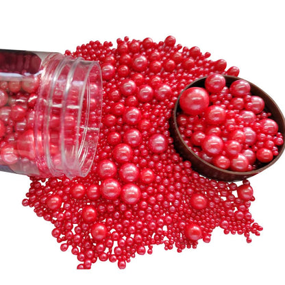Edible Red Sugar Pearls Candy Sprinkles 120G/ 4.23Ounce Baking Cake Sprinkles Cupcake and Cake Topper Cookie Decorations Wedding Party Valentines Halloween Christmas Supplies