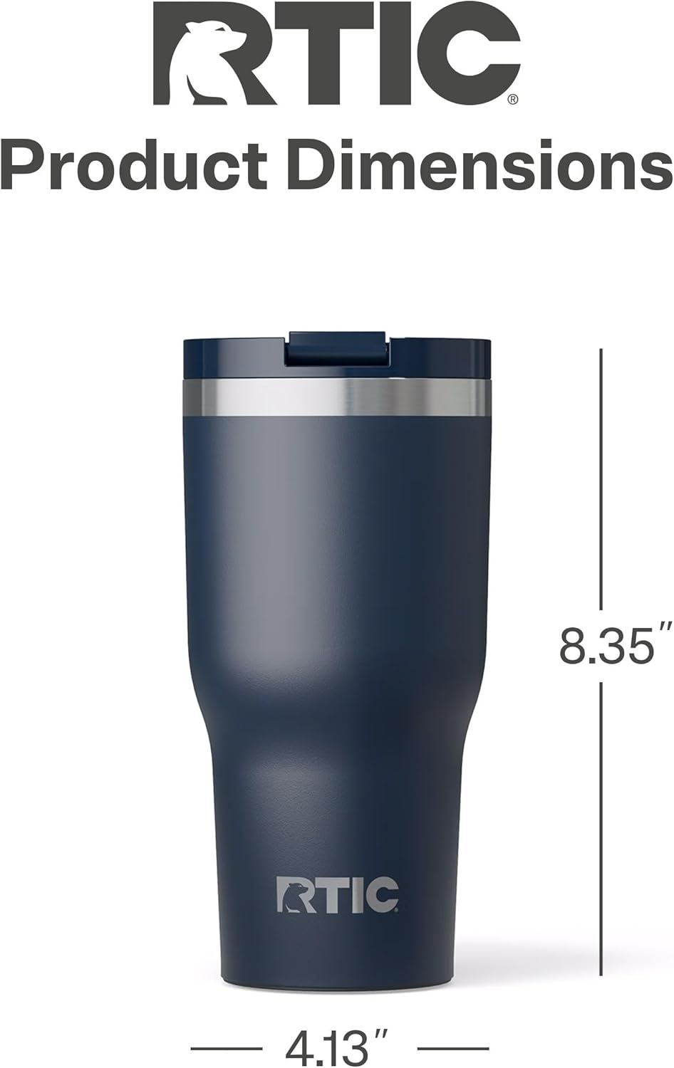 RTIC 30oz Essential Tumbler with Lid, Insulated, Stainless Steel, Metal, Double Wall Vacuum-Insulation, Ceramic Lined, Travel Cup for Iced Coffee, Tea, Hot and Cold Drink, Navy
