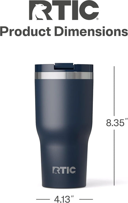 RTIC 30oz Essential Tumbler with Lid, Insulated, Stainless Steel, Metal, Double Wall Vacuum-Insulation, Ceramic Lined, Travel Cup for Iced Coffee, Tea, Hot and Cold Drink, Navy
