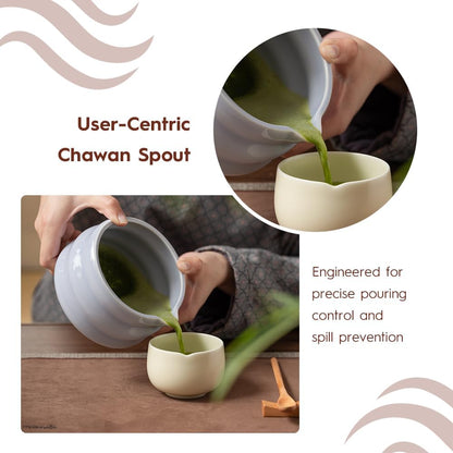 Matcha Whisk Set 8 Pcs - Ceramic Bowl, Bamboo Whisk with Holder, Canister, Sifter, Schima Spoon, Spoon Rest and Tea Towel, Complete Kit for Traditional Matcha and Modern Lattes (Purple)