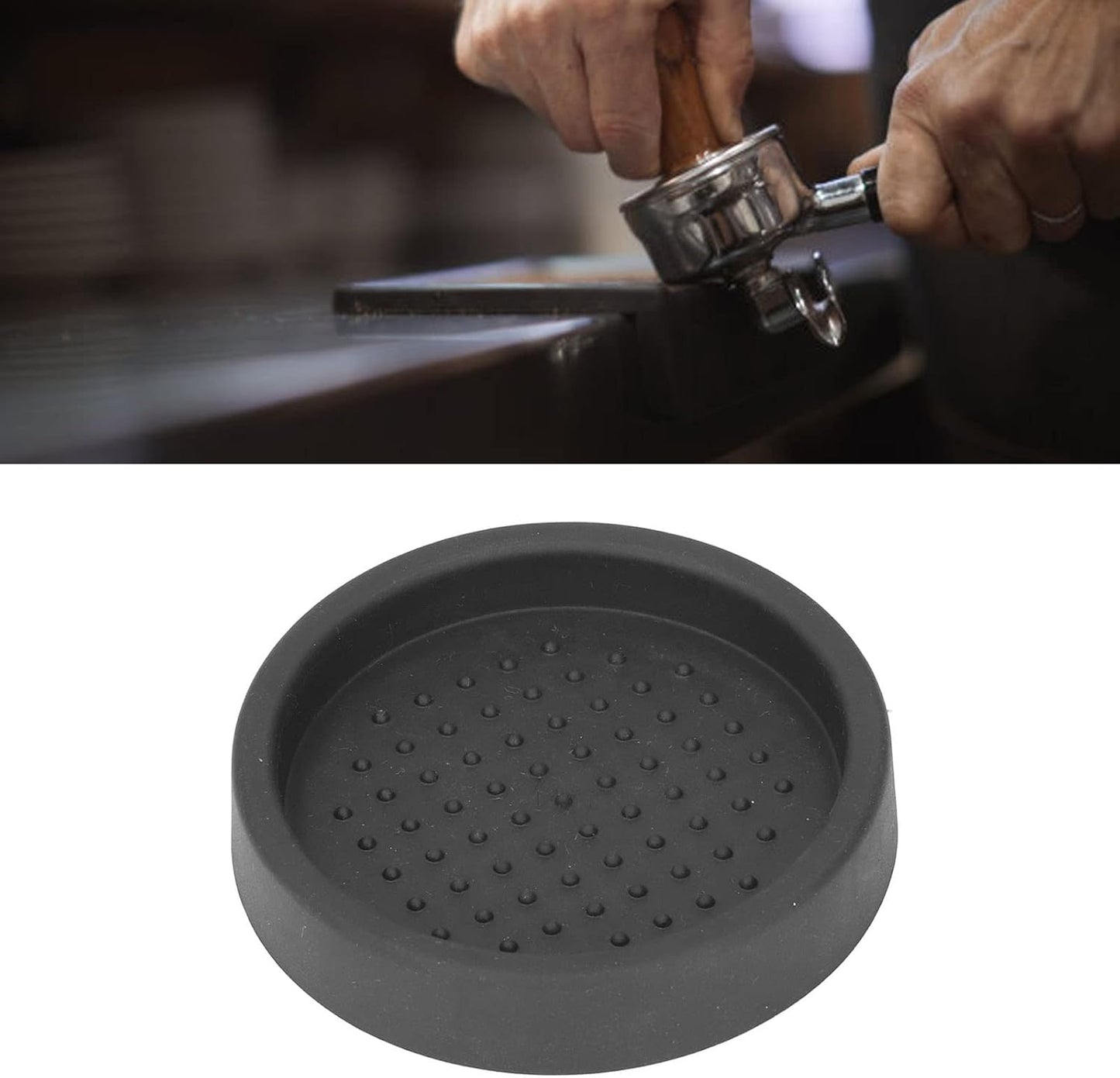 Tamper Mat, 3in Food Grade Silicone Coffee Tamper Mat Compact Anti Slip Round Single Hole Coffee Powder Pressing Pad for Cafe Household(Black)